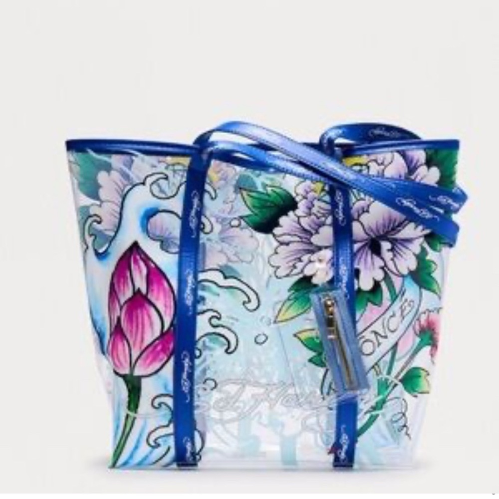 NWT Ed Hardy Blue Floral PVC Tote